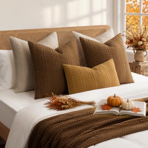 a moment 2 Pack Bamboo Fiber Pillow Covers - Waffle Weave, Ultra Soft & Breathable, Skin-Friendly Cotton Throw Pillow for Couch, Sofa, Bedroom Living Room 18x18 Inch Dark Brown - color: Dark Brown, size: 18" x 18" (Pack of 2)