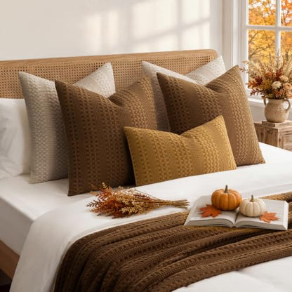 a moment 2 Pack Bamboo Fiber Pillow Covers - Waffle Weave, Ultra Soft & Breathable, Skin-Friendly Cotton Throw Pillow for Couch, Sofa, Bedroom Living Room 18x18 Inch Dark Brown - color: Dark Brown, size: 18" x 18" (Pack of 2)