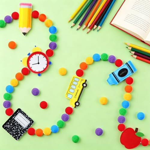 Jansun 8.2 Ft 3D Back to School School Bus Apples Alarm Clock Garland - color: Red Yellow Blue Black Green Orange