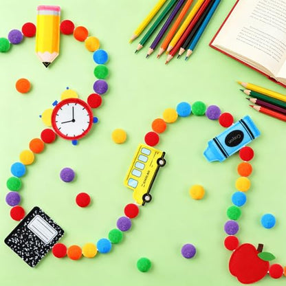 Jansun 8.2 Ft 3D Back to School School Bus Apples Alarm Clock Garland - color: Red Yellow Blue Black Green Orange