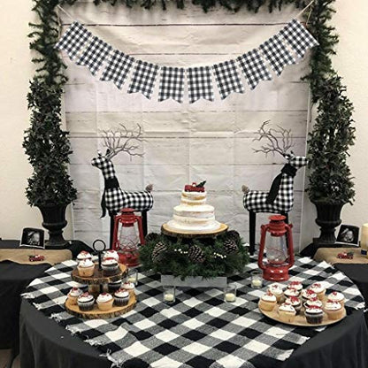 Buffalo Check Plaid Banner for Christmas Mantel Decorations | Black and White Gingham Bunting Garland, Autumn Baby Shower Birthday Party Supplies