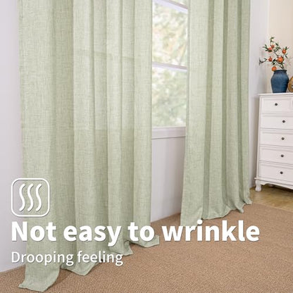 BGment Sage Green Faux Linen Curtains 63 Inch Length 2 Panels for Bedroom - color: B - Linen Sage Green, size: 52"W x 63"L (Pack of 2)