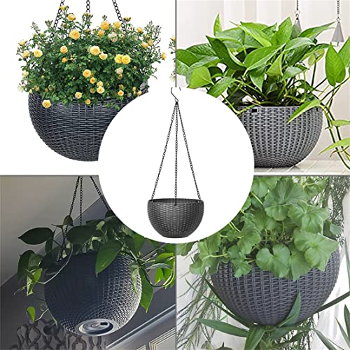 Hanging Planter, Plastic Flower Pot Plant Holder with Chain Indoor Outdoor Plants Pot Container Baskets, 8.7 inches Gray