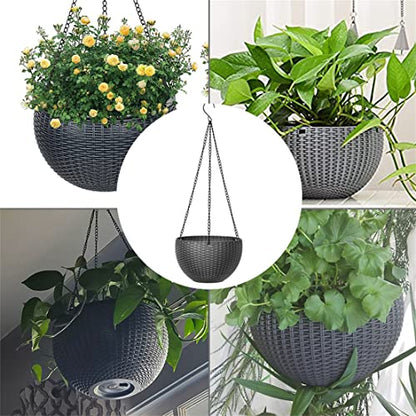 Hanging Planter, Plastic Flower Pot Plant Holder with Chain Indoor Outdoor Plants Pot Container Baskets, 8.7 inches Gray