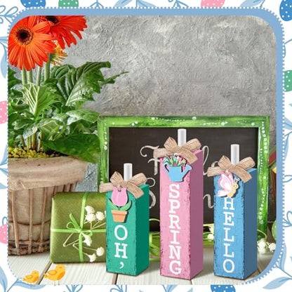 MiniInflat Spring 3 Pcs Table Decor, Wooden Block Sign Tiered Tray - style: Spring