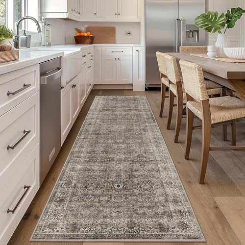 2x5 Runner Rug Brown Grey Vintage Washable Runner Rugs for Hallway Kitchen - color: Antique/Moss, size: 2'*5'(Runner)