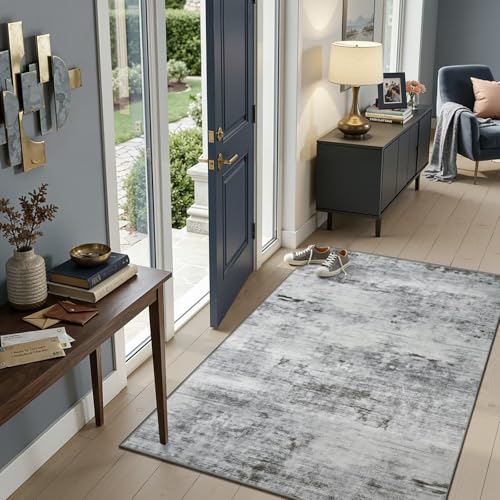 Toneed 3x5 Washable Non Slip Area Rugs for Bedroom Living Room, Grey - color: Light Neutral Gray, size: 3' x 5' (Rectangular)