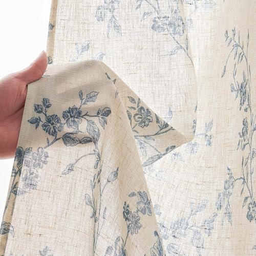 jinchan Blue Linen Floral Kitchen Tier Curtains and Valance Set 3 Pieces - color: Alisa | Blue on Linen, size: 26"W x 36"L (Pack of 3)