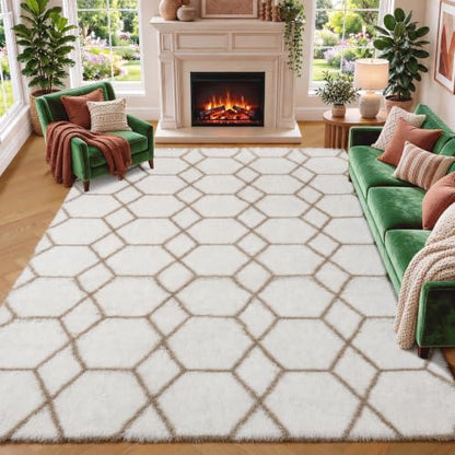 Area Rugs for Living Room, 5x8 Fluffy White and Beige Bedroom Geometric Rug - color: Z- White / Beige, size: 5' x 8' (Rectangular)