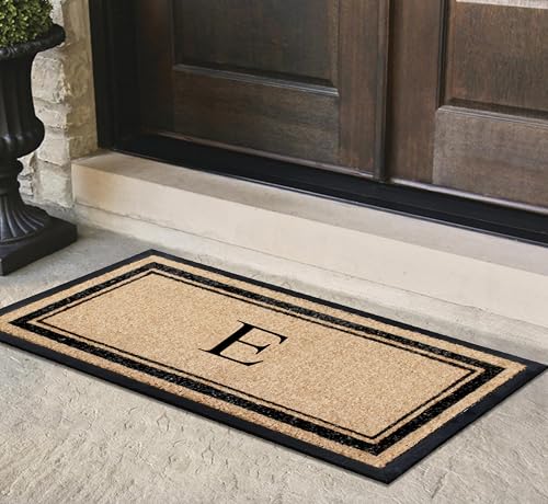 A1 Home Collections Natural Coir & Rubber Hand-Flocked Monogrammed Doormat - Heavy Duty Anti-Shedding Front Door Mat, Thick & Durable Entrance Mat - E, 30” x 60” - color: E, size: 2'6" x 5' (Rectangular)
