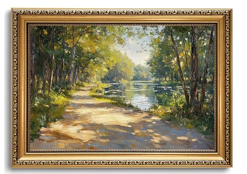 Vintage Gold Framed Wall Art River Path Landscape Wall Decor 12x16in - color: landscape, size: 16"L x 12"W