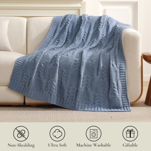 Amélie Home Chenille Knit Throw Blanket, Dusty Blue 60"x80" - color: Cable Dusty Blue, size: 60" X 80"