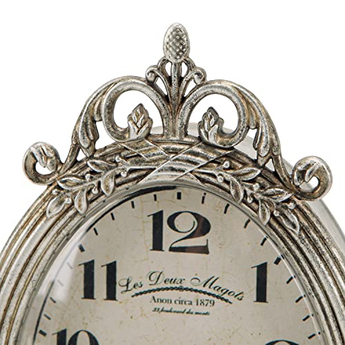 NIKKY HOME Small Vintage Table Clock, Silent Elegant Silver Desk Clock