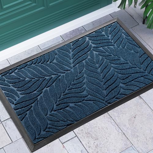 Yimobra Leaf Pattern Door Mat, 29.5 x 17 in, Blue - color: Blue, size: 29.5x17 in
