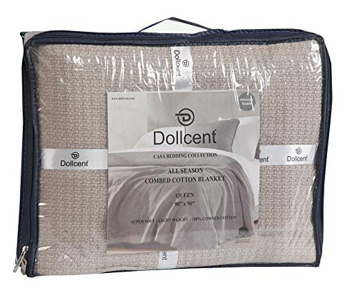 DOLLCENT 100% Soft Premium Combed Cotton Thermal Blanket– Queen Blanket– Soft Cozy Warm Cotton Blanket– Bed Throw Blanket– Queen Bed Blankets– All Season Cotton Blankets– Sand Queen Cotton Blankets - color: Sand, size: Queen (90"x90")