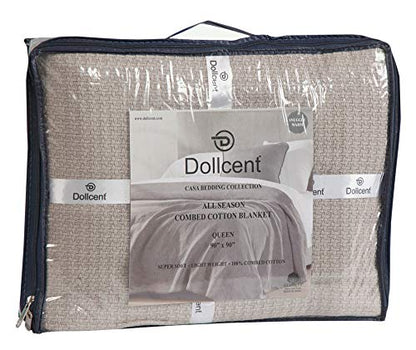 DOLLCENT 100% Soft Premium Combed Cotton Thermal Blanket– Queen Blanket– Soft Cozy Warm Cotton Blanket– Bed Throw Blanket– Queen Bed Blankets– All Season Cotton Blankets– Sand Queen Cotton Blankets - color: Sand, size: Queen (90"x90")