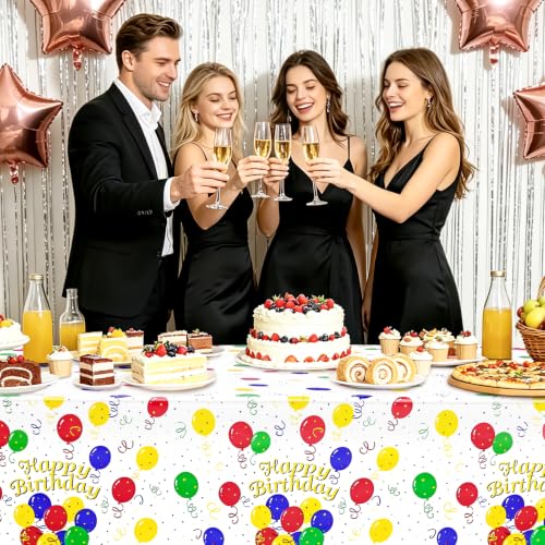 Mulbozy 2Pcs Birthday Tablecloth,Happy Birthday Balloon Plastic Table Cloth - color: Pastel Color Birthday, size: 54" X 108" Rectangle