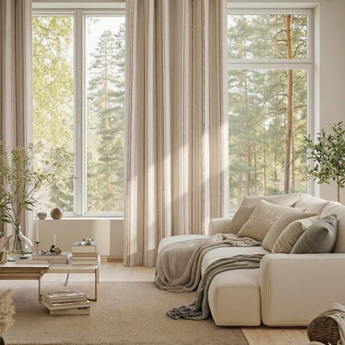 MYSKY HOME Farmhouse Striped Linen Curtains 100% Blackout 52Wx84L,2 Panels - color: Taupe/Blackout, size: 52"W x 84"L (Pack of 2)