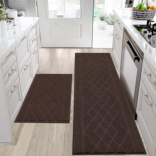 BEQHAUSE Kitchen Rugs Set of 2 Non Slip Runner, 20"x30"+20"x48", Brown - color: Brown, size: 20" X 30" + 20" X 48"