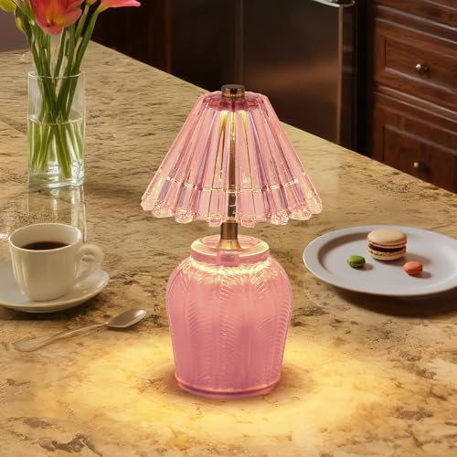 Small Battery Operated Lamp with Timer, Cream Pink - color: Cream Pink