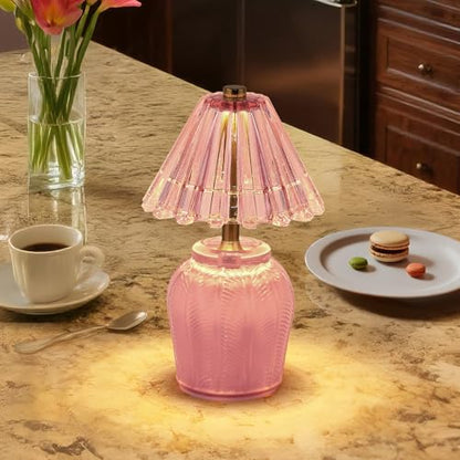 Small Battery Operated Lamp with Timer, Cream Pink - color: Cream Pink