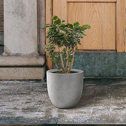 Kante Large Round Curved Pale Gray Concrete Planter 16.5" Dia, Outdoor - color: Natural Concrete, size: 16.5"d