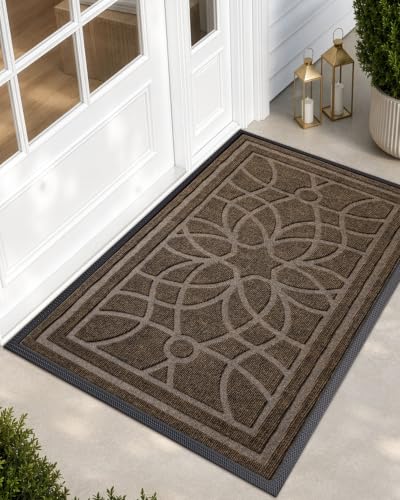 DEXI Front Door Mat Outside Entrance 3x5, Heavy Duty Non Slip, Brown - color: Brown, size: 35" X 59" (Rectangular)