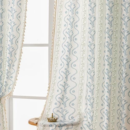 Light Blue Green Boho Floral Curtains 63 Inches Long 2 Panels - color: Blue Green, size: 55"W x 63"L (Pack of 2)