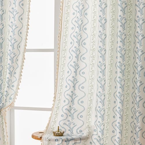Light Blue Green Boho Floral Curtains 84 Inches Long 2 Panels - color: Blue Green, size: 55"W x 84"L (Pack of 2)