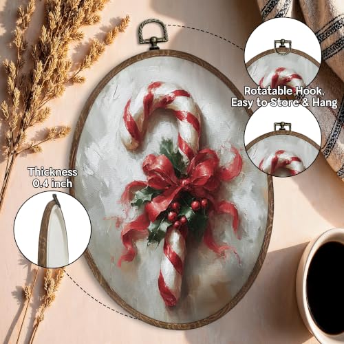 FLAWAFLOMA Christmas Candy Cane Oval Canvas Wall Art Decor 8.6x11.4 Inch - color: Christmas-11