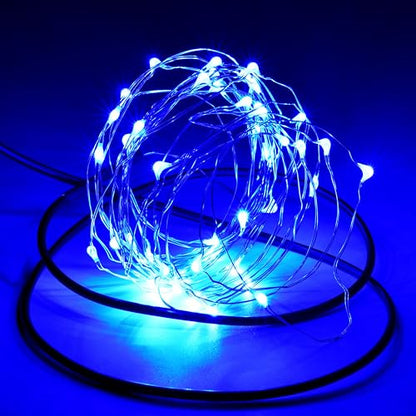 Karlling USB Plug in LED Fairy Lights,2 Packs of 50 LED Bulbs 16 Ft Silver Wire Waterproof Starry String Lights for Bedroom Patio Garden Party Wedding Commercial Lighting (Blue) - color: Blue, size: 50 Leds(2 Pack)