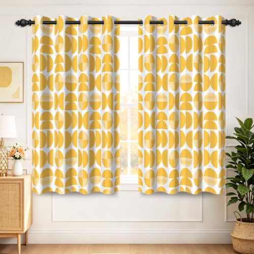 Yellow Mid Century Modern Blackout Curtains 2 Panels, Retro Abstract Geometric Thermal Insulated Window Curtains, Boho Minimalist Grommet Drapes for Bedroom Living Room Apartment, 52" x 63" - color: 09 Yellow, size: 52"W x 63"L (Pack of 2)