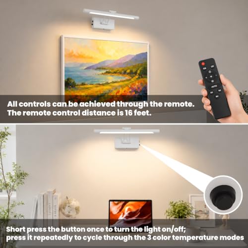 Battery Operated Picture Light for Wall,White 15.7-Inch - color: White, size: 15.7 Inch