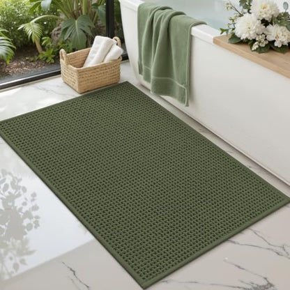 Color&Geometry Green 30x17 Waffle Bath Mat, Rubber Non Slip Bathroom Rug - color: Green, size: 17"x30"