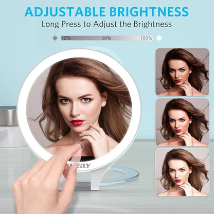 WEILY Magnifying Makeup Mirror 10X/1X, Travel Mirror with Light - color: 451-white