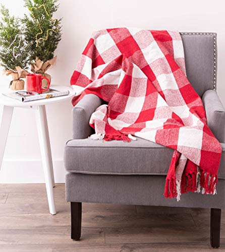 DII Buffalo Check Collection Rustic Farmhouse Throw Blanket with Tassles, 50x60, Red/White - color: Red/White, size: 50x60"