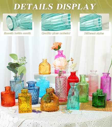 Set of 15 Colorful Glass Bud Vases Small Textured Flower Vases - color: Colorful
