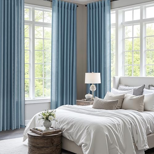 BOODII Linen Curtains 84 Inch Long for Living Room Blue 2 Panels - color: Blue, size: 52"W x 84"L (Pack of 2)