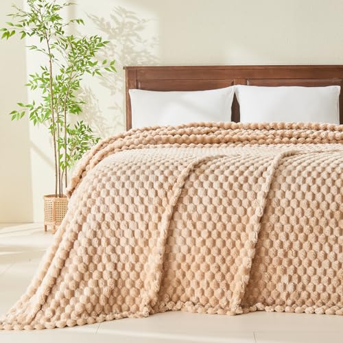 NEWCOSPLAY Fleece Clouds Cozy Queen Blanket for Couch, Brown, 90"x90" - color: Brown, size: Queen(90"x90")