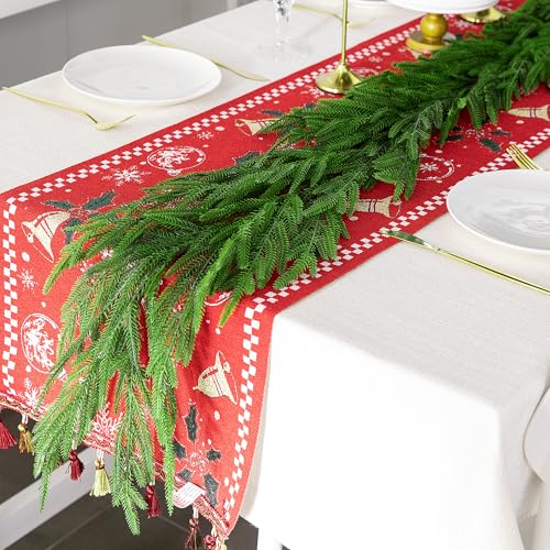 4 Pcs Christmas Norfolk Pine Garland, 6 Ft Dense Norfolk Pine Garland, Artificial Pines Greenery Garlands for Christmas Holiday Mantle Fireplace Table Home Decor - size: 4 Pcs