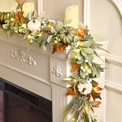 Waipfaru Fall Decor, Fall Garland for Mantle, Autumn Garland with Lights - size: 2 Pcs, 6FT