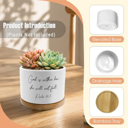 Christian Gifts for Women Plant Pots, God is Within Her She Will Not Fall Bible Verse Ceramic Succulent Flower Planters(No Plants) - color: Psalms C