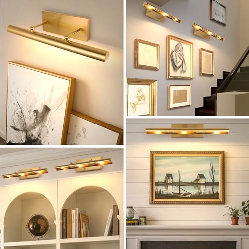 BELS Picture Lights for Wall Hardwired, 24 Inch Gold Wall Lights for Pictures,3-Light E12, 270° Adjustable Swing Arm, Plug in Wall Light for Artwork Poster Portrait Library Display