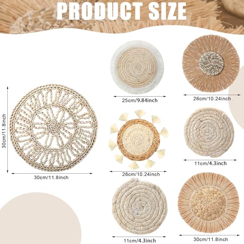 CroBlissful 7 Pcs Boho Wall Baskets Woven Seagrass Round, Vintage - style: Retro