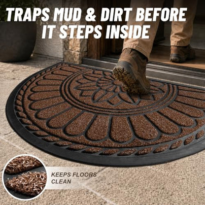 Mibao Half Round Door Mat, 47"x32", Coffee, Non-Slip Welcome Entrance - color: Coffee, size: 2'8" x 3'11" (Semicircular)