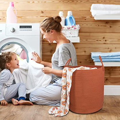 XUANGUO Cotton Rope Laundry Basket Hamper for Clothes Large Rust Red - color: rustic, size: Regular