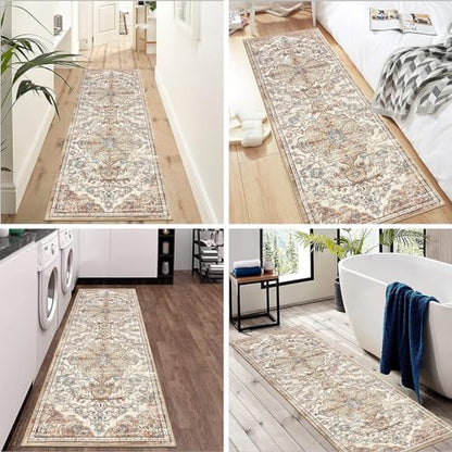 Pauwer Hallway Runner Rug 2x6, Washable Boho Kitchen Runner, Brown/Blue - color: Brown/Blue, size: 2' x 6' (Runner)