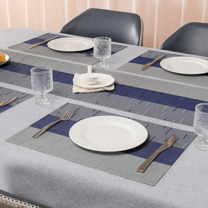Placemats Set of 6, Vinyl Woven Heat-Resistant Place Mats - color: Blue Gray, size: Set of 6