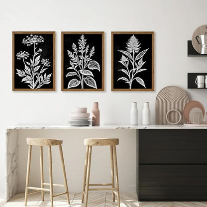 AVECCO 3 Pieces Black White Botanical Wall Art Canvas Framed 12x16 Inch - color: Dark, size: 16"L x 12"W