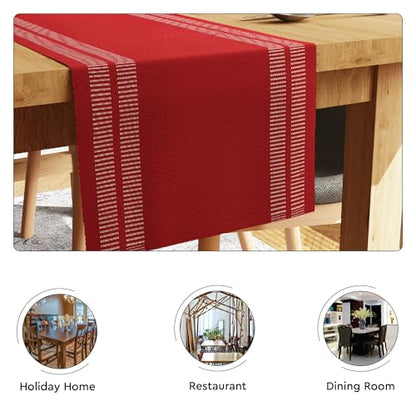 Encasa XO Table Runner, Yarn Dyed Ribbed Cotton 13"x72" - color: Ladder Red, size: 13x72 in